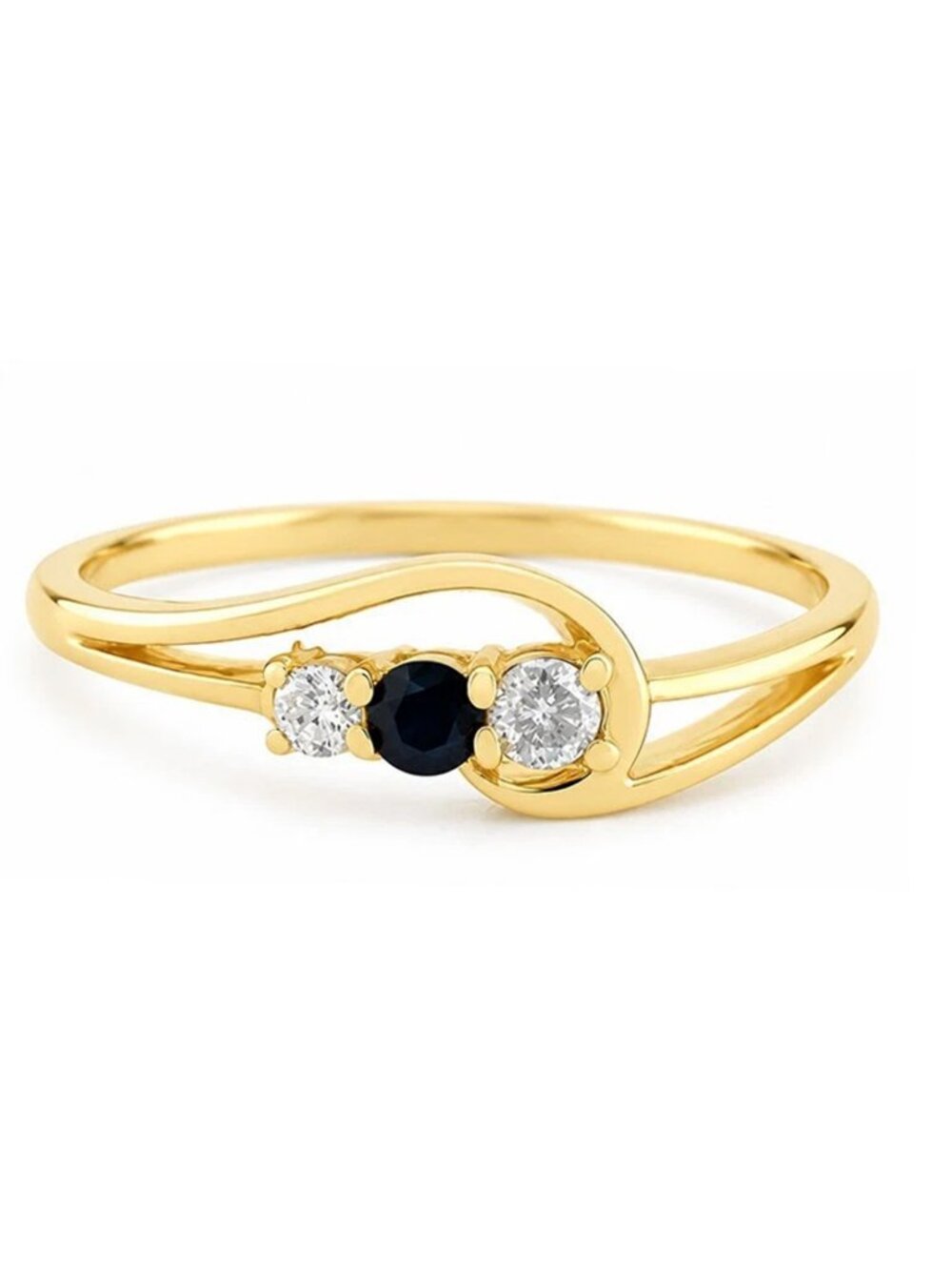Genuine Blue Sapphire & Diamond Ring 14k Gold